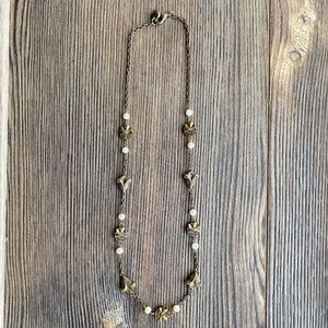 SR Brass Flower Pearl Gem Necklace